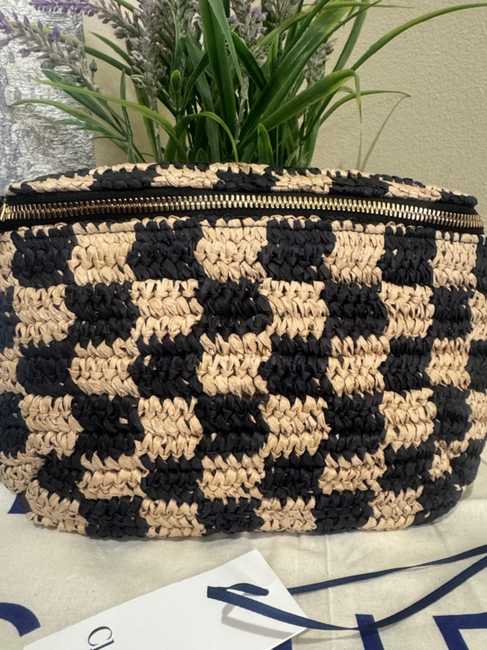 Clare V Checkerboard Woven Raffia Belt Bag - Picture 3 of 13